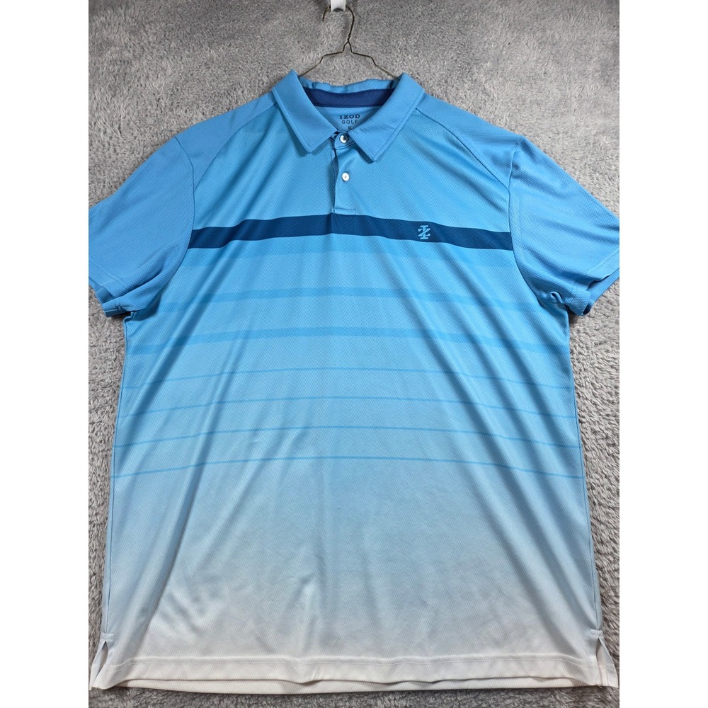 Izod Golf Polo Shirt XL Blue Mens Ombre Striped Short Sleeve Performance Pique